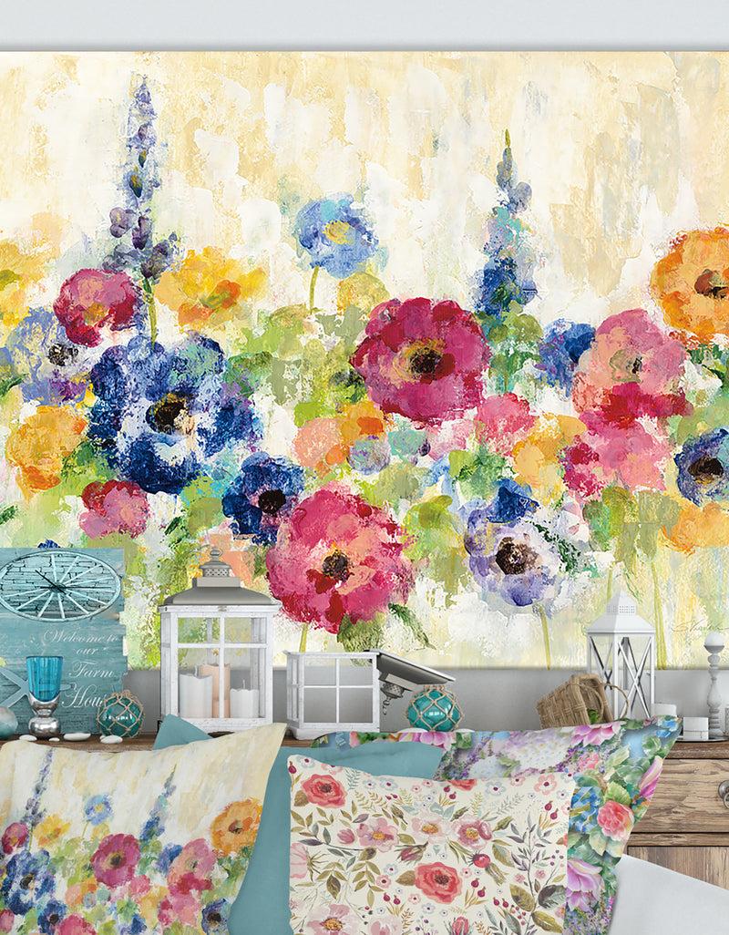 DesignQ Sunshine Field Flowers - Cottage Canvas Wall Art