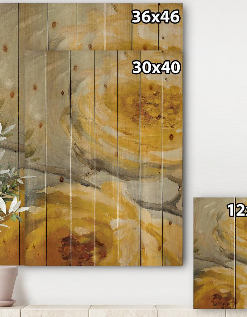 DesignQ Sunshine Yellow Flower III - Floral Print On Natural Pine Wood