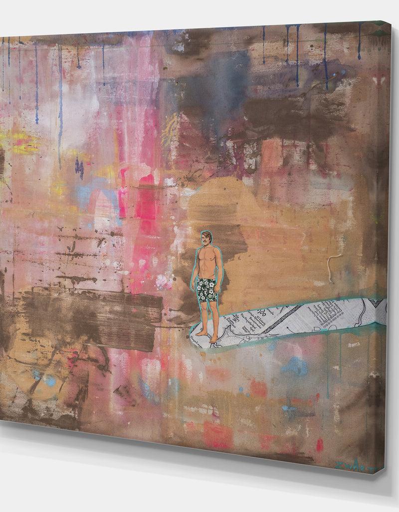 DesignQ Surfing In Abstract Colors - Nautical & Coastal Premium Canvas Wall Art