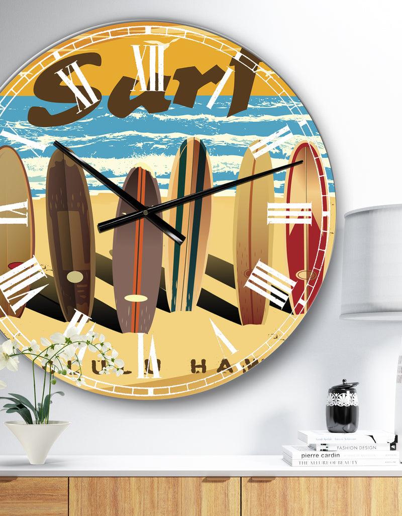 DesignQ Surfing in Honolulu Hawaii - Large Nautical & Coastal Wall Clock