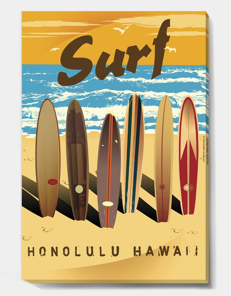 DesignQ Surfing In Honolulu Hawaii - Nautical & Coastal Canvas Artwork