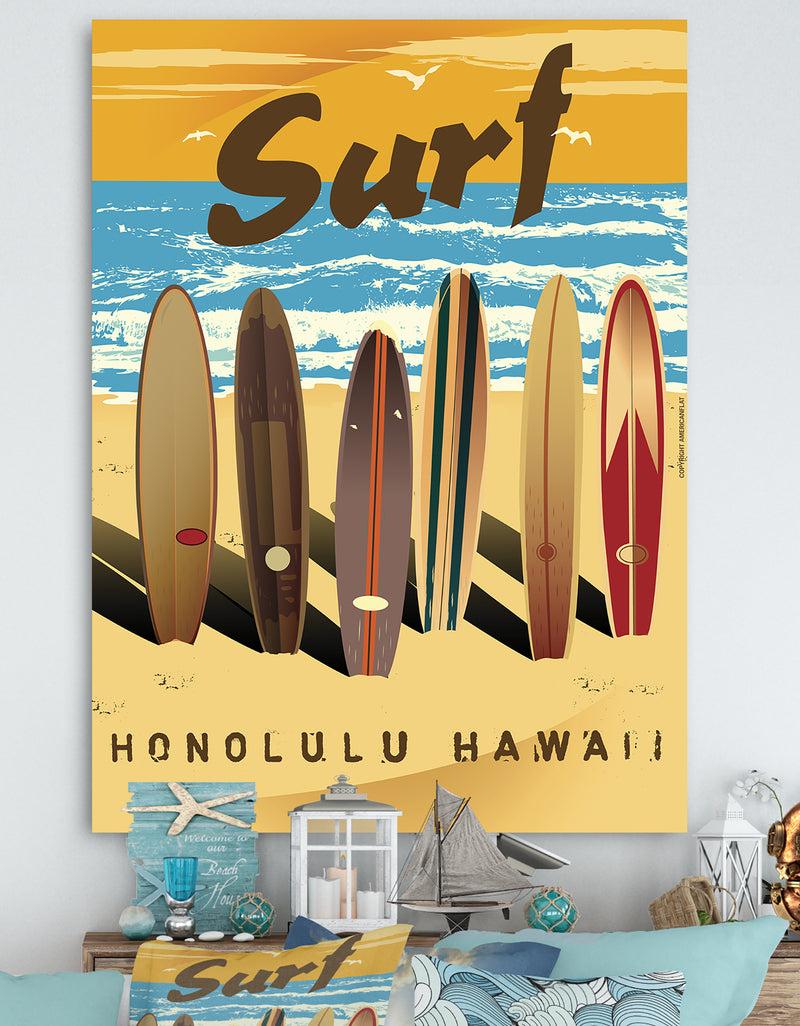 DesignQ Surfing in Honolulu Hawaii - Nautical & Coastal Canvas Artwork