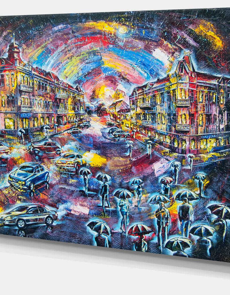 DesignQ Surreal City At Night - Cityscape Large Canvas Artwork