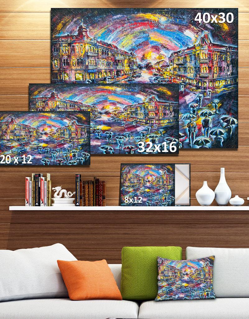 DesignQ Surreal City At Night - Cityscape Large Canvas Artwork