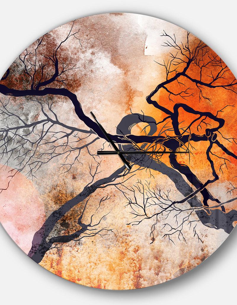 DesignQ Surrealistic Trees With Red Sun - Oversized Modern Wall CLock