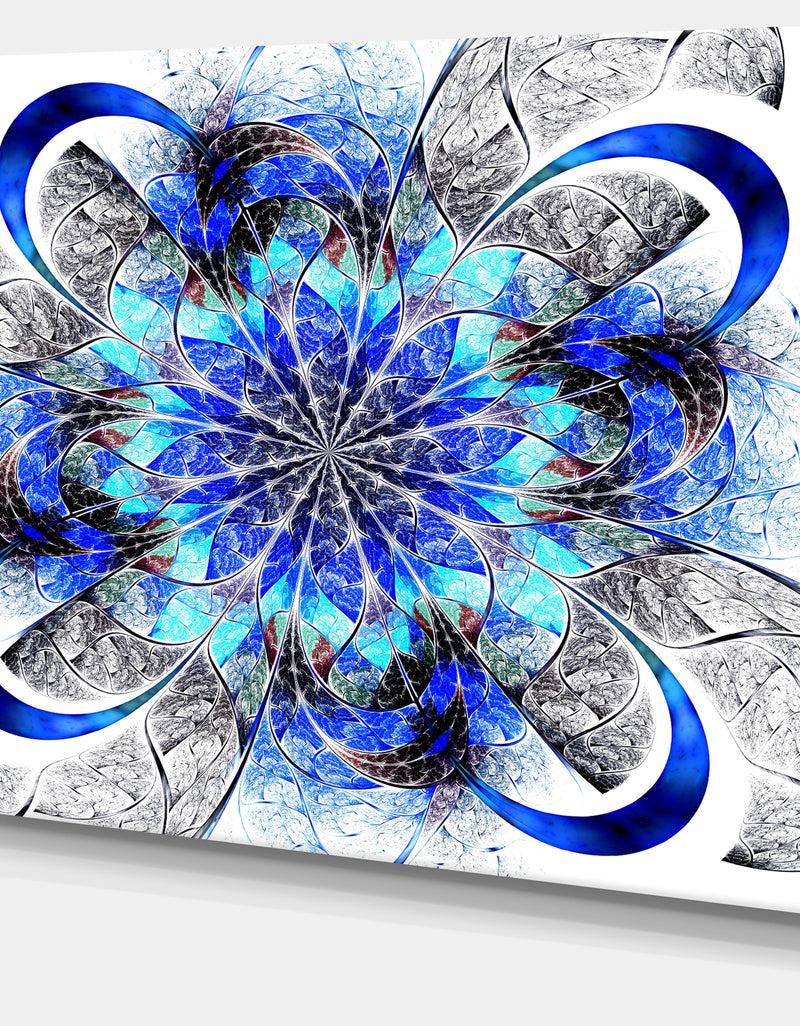 DesignQ Symmetrical Blue Fractal Flower - Abstract Wall Art Canvas