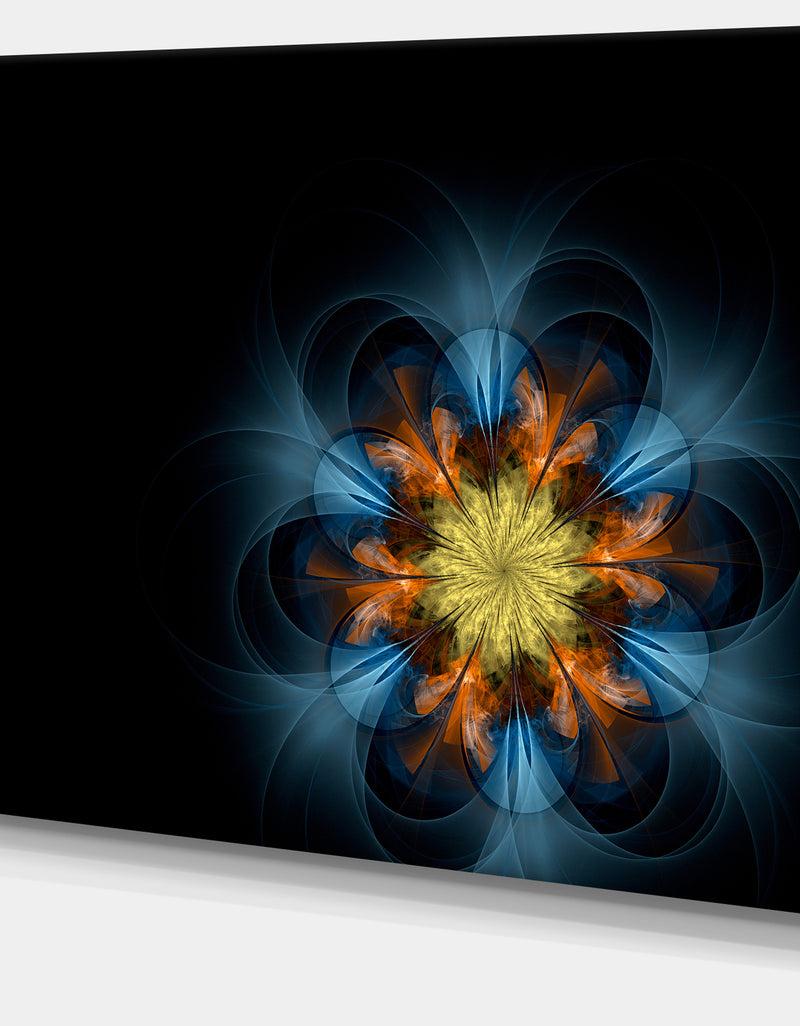 DesignQ Symmetrical Blue Orange Fractal Flower - Digital Art Canvas Print