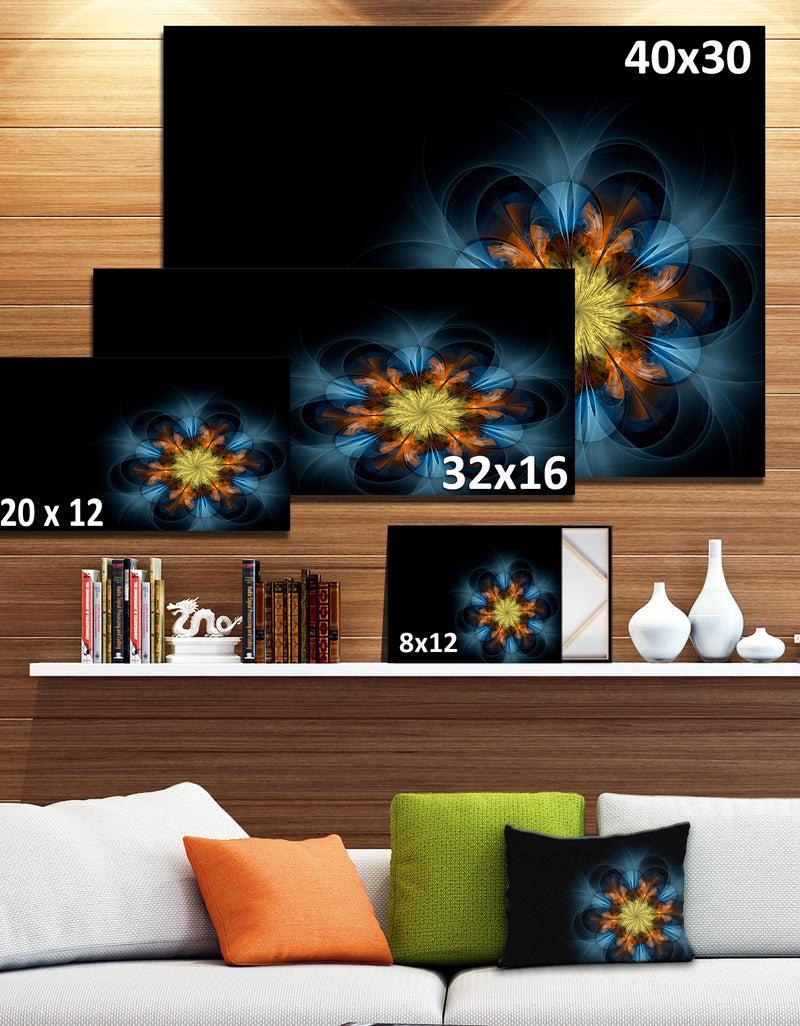 DesignQ Symmetrical Blue Orange Fractal Flower - Digital Art Canvas Print