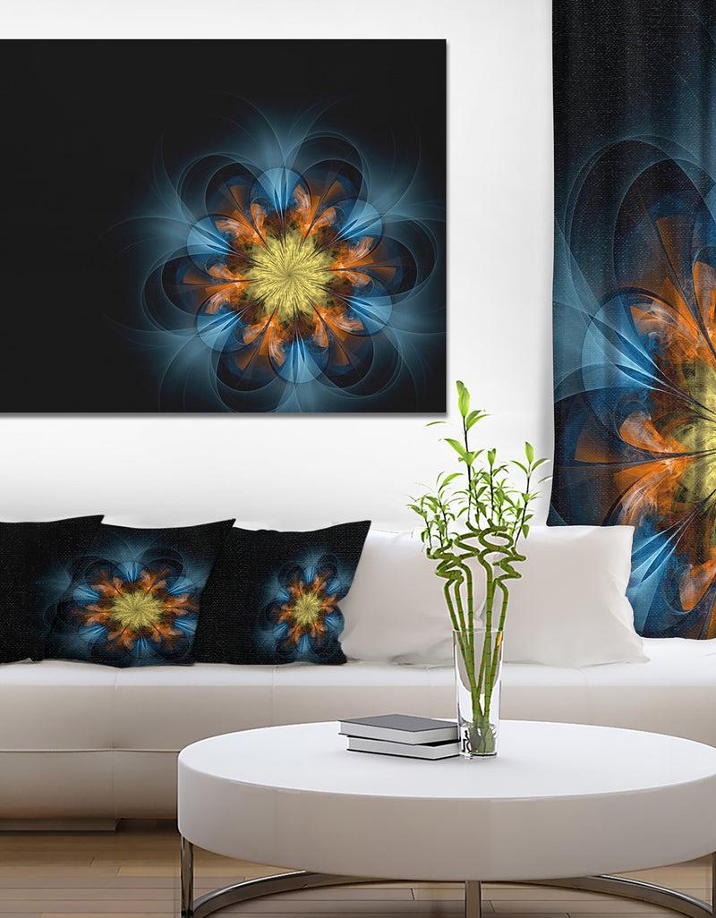 DesignQ Symmetrical Blue Orange Fractal Flower - Digital Art Canvas Print