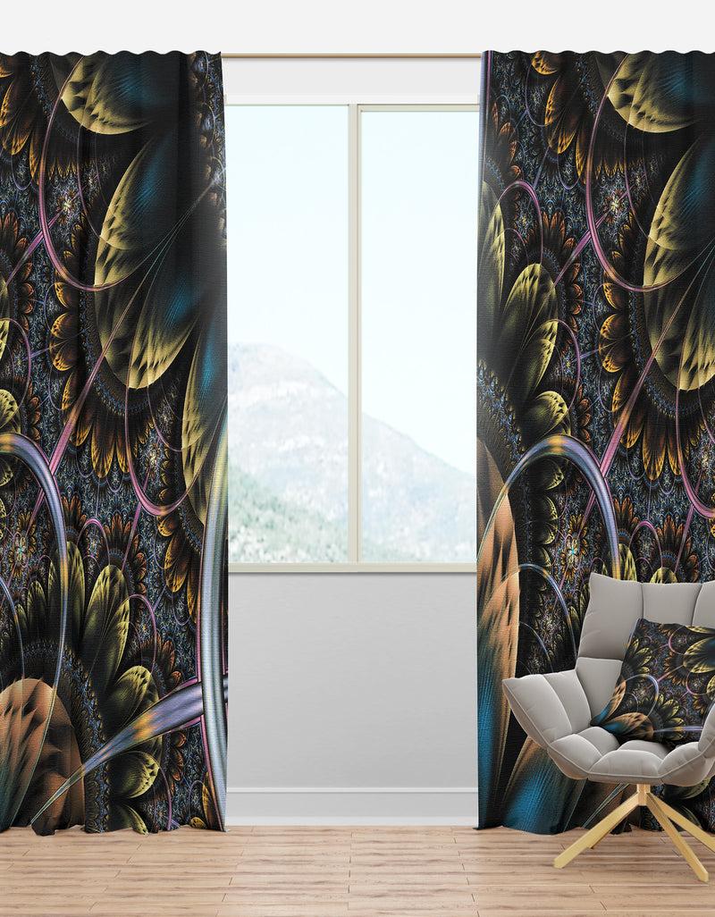 DesignQ Symmetrical Dark Orange Fractal Flower - Abstract Print On Curtain Panels