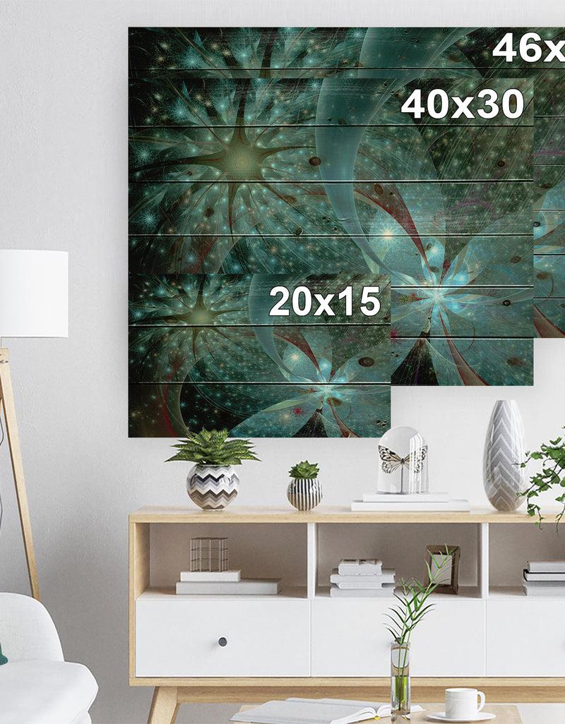 DesignQ Symmetrical Fractal Flower In Light Blue - Floral Print On Natural Pine Wood
