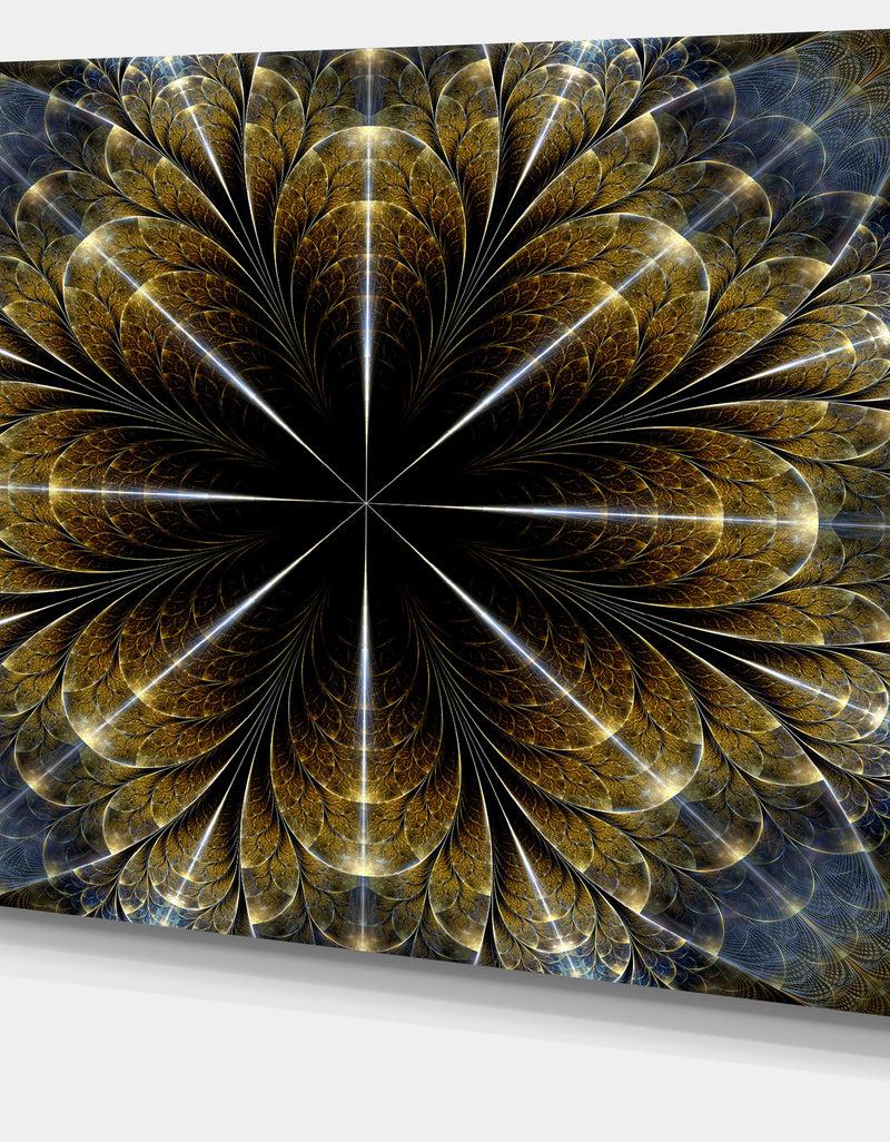 DesignQ Symmetrical Gold Fractal Flower - Abstract Wall Art On Canvas