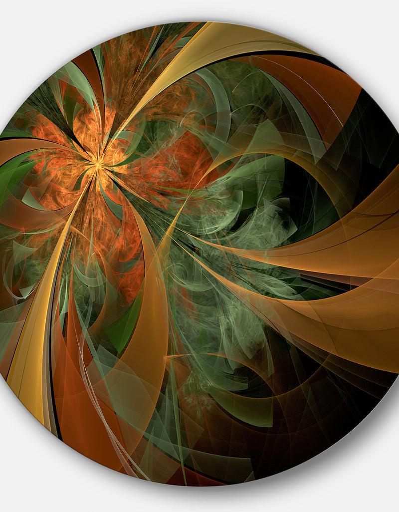 DesignQ Symmetrical Orange Digital Fractal Flower - Modern Floral Disc Metal Artwork