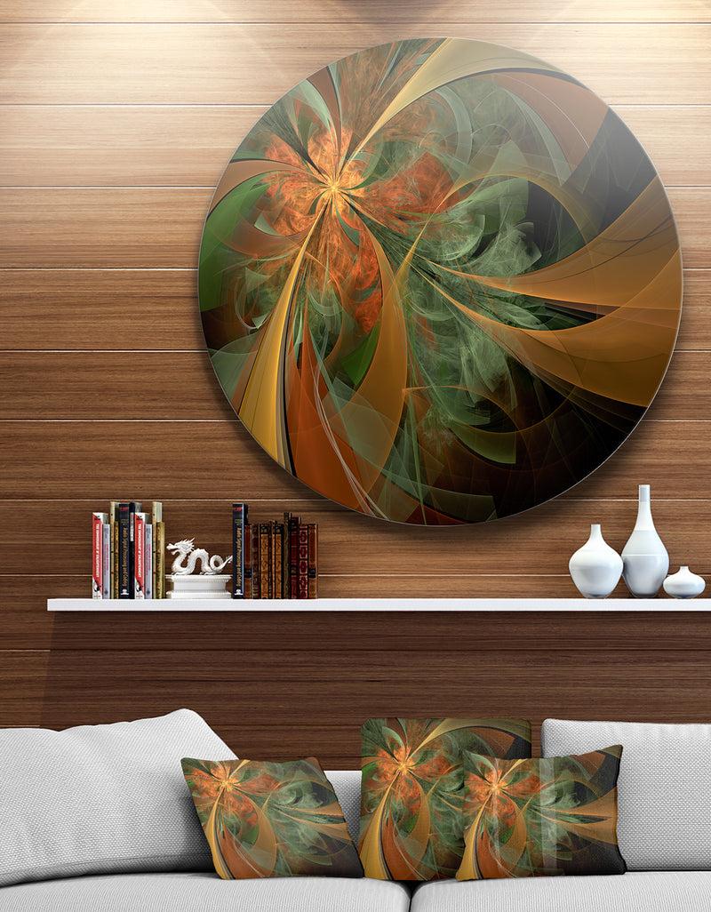 DesignQ Symmetrical Orange Digital Fractal Flower - Modern Floral Disc Metal Artwork