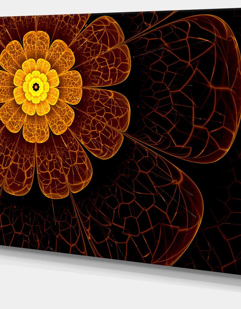 DesignQ Symmetrical Orange Fractal Flower - Digital Art Floral Canvas Print