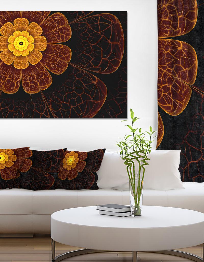 DesignQ Symmetrical Orange Fractal Flower - Digital Art Floral Canvas Print