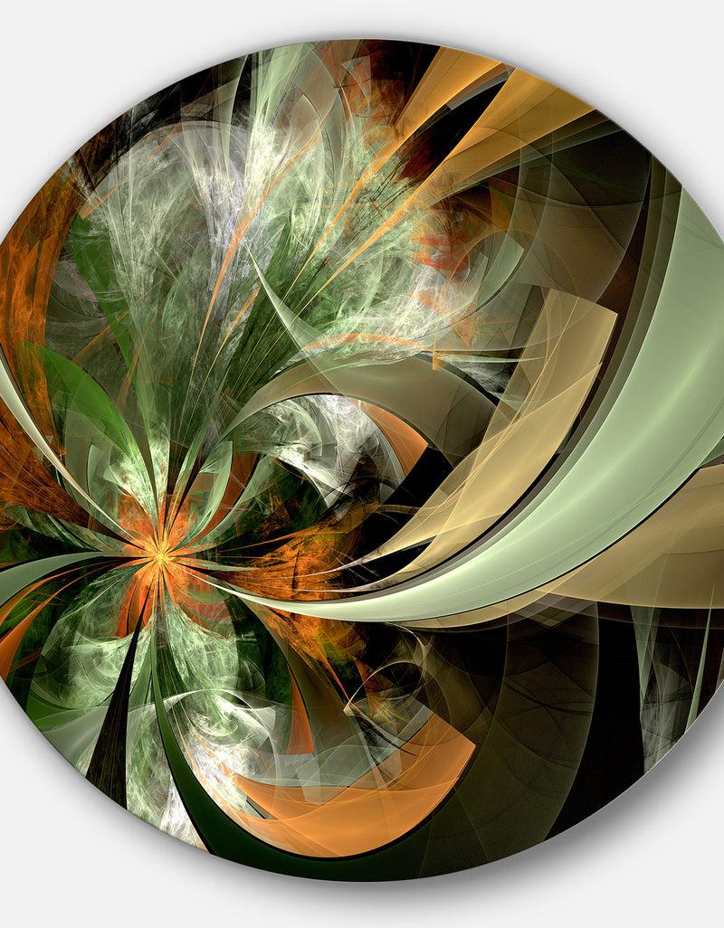 DesignQ Symmetrical Orange Green Fractal Flower - Modern Floral Circle Wall Art