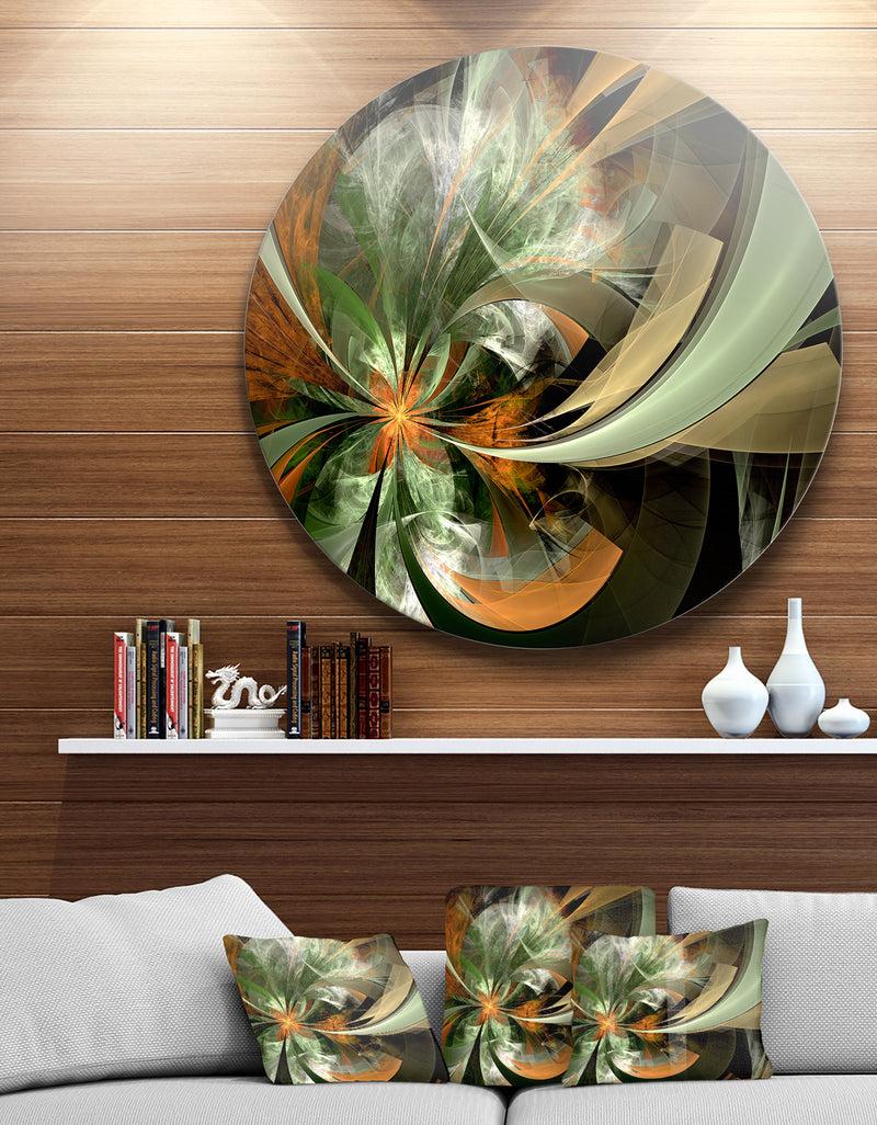DesignQ Symmetrical Orange Green Fractal Flower - Modern Floral Circle Wall Art