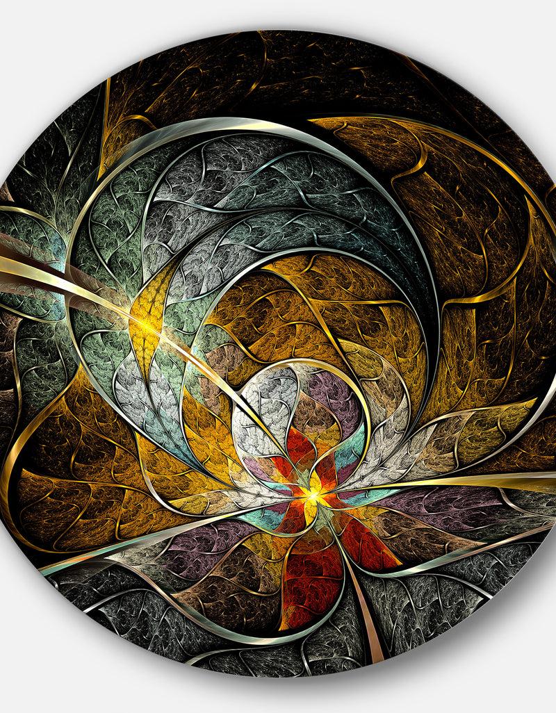 DesignQ Symmetrical Yellow Digital Art Flower - Floral Art Round Metal Wall Art