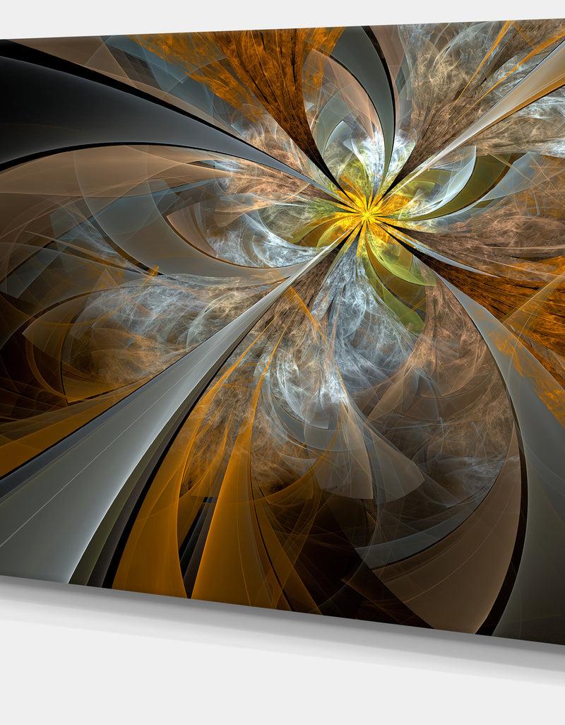 DesignQ Symmetrical Yellow Fractal Flower - Digital Art Canvas Print