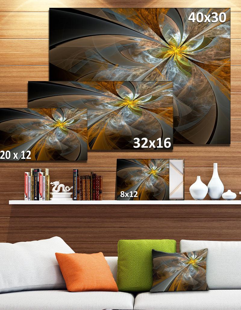 DesignQ Symmetrical Yellow Fractal Flower - Digital Art Canvas Print