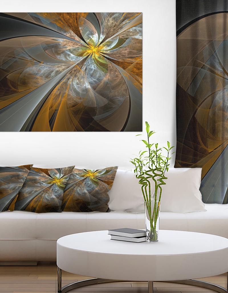 DesignQ Symmetrical Yellow Fractal Flower - Digital Art Canvas Print