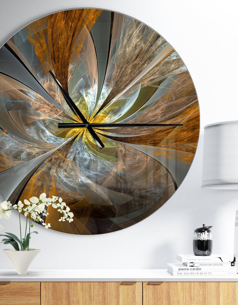DesignQ Symmetrical Yellow Fractal Flower - Oversized Modern Wall Clock