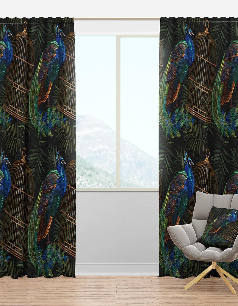 DesignQ Tails of Peacocks and Birds Cage - Farmhouse Curtain Panels