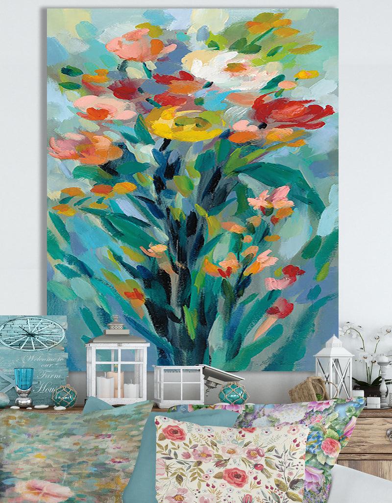 DesignQ Tall Bright Flowers I - Cottage Canvas Wall Art