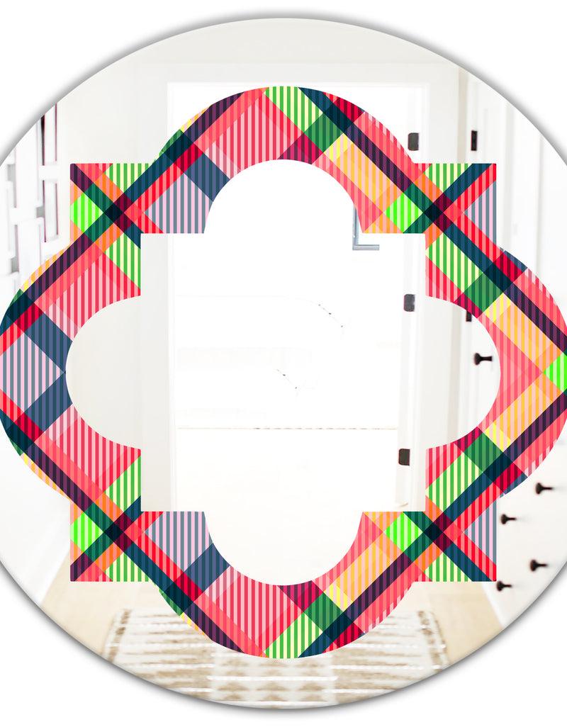 DesignQ Tartan Geometrical Texture I - Modern Round Or Oval Wall Mirror - Quatrefoil