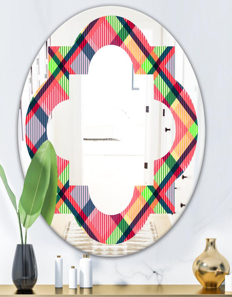 DesignQ Tartan Geometrical Texture I - Modern Round Or Oval Wall Mirror - Quatrefoil
