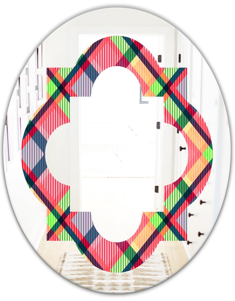 DesignQ Tartan Geometrical Texture I - Modern Round Or Oval Wall Mirror - Quatrefoil