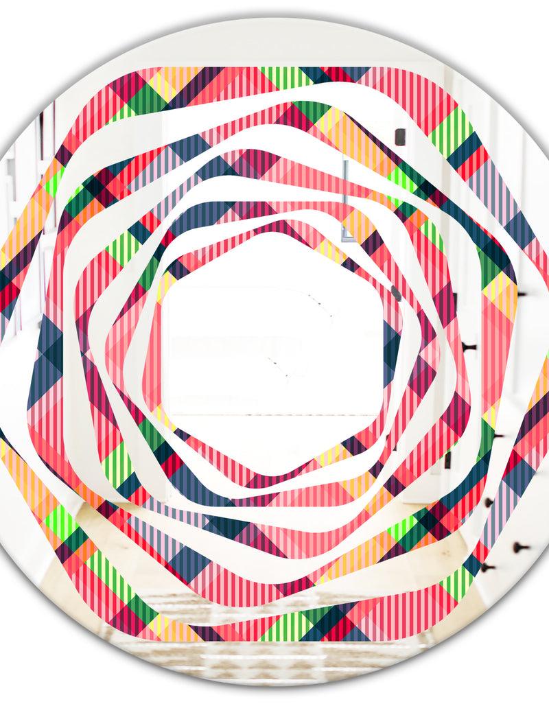 DesignQ Tartan Geometrical Texture I - Modern Round Or Oval Wall Mirror - Whirl