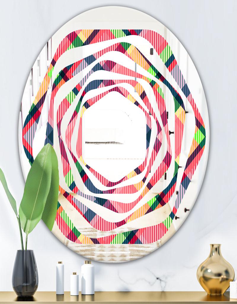 DesignQ Tartan Geometrical Texture I - Modern Round Or Oval Wall Mirror - Whirl