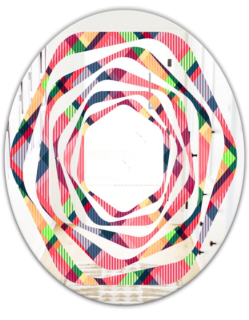 DesignQ Tartan Geometrical Texture I - Modern Round Or Oval Wall Mirror - Whirl