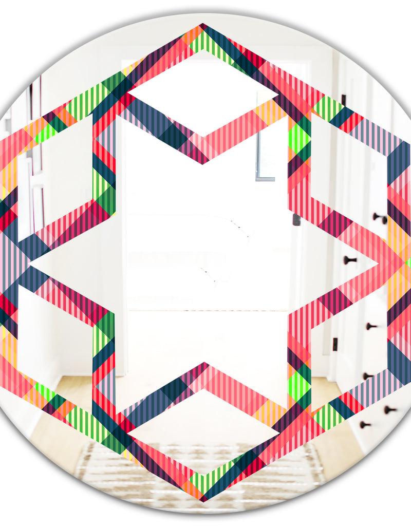 DesignQ Tartan Geometrical Texture I - Modern Round Or Oval Wall Mirror - Hexagon Star