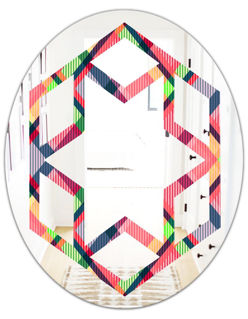 DesignQ Tartan Geometrical Texture I - Modern Round Or Oval Wall Mirror - Hexagon Star