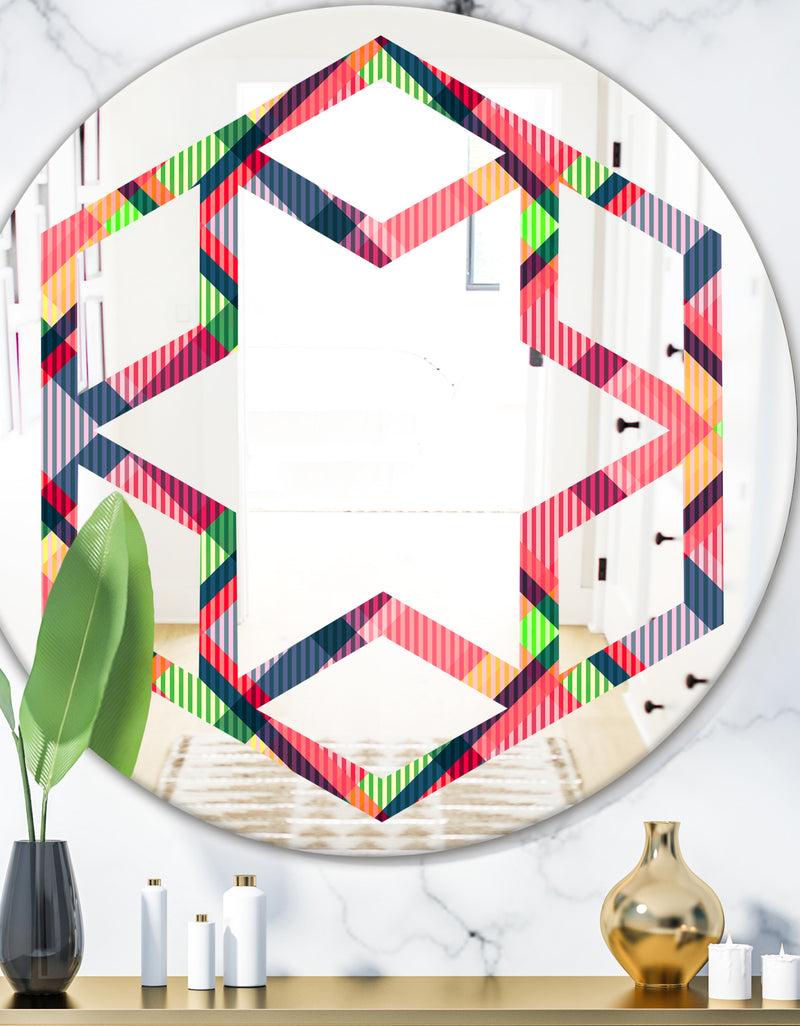 DesignQ Tartan Geometrical Texture I - Modern Round or Oval Wall Mirror - Hexagon Star