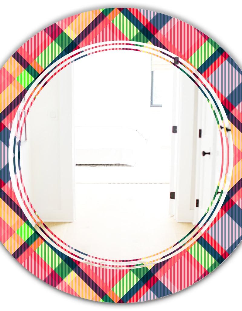 DesignQ Tartan Geometrical Texture I - Modern Round Or Oval Wall Mirror - Triple C