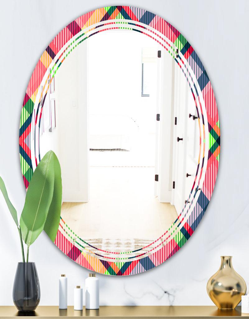 DesignQ Tartan Geometrical Texture I - Modern Round Or Oval Wall Mirror - Triple C