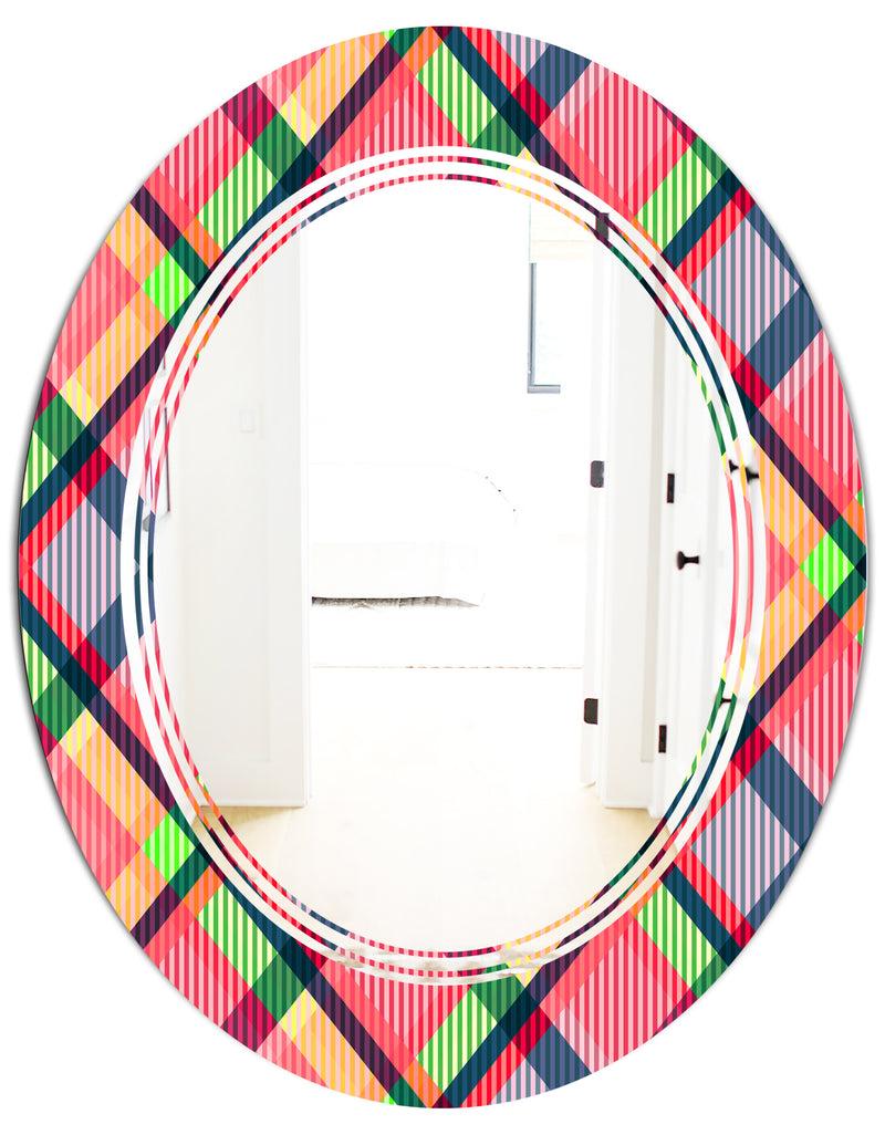 DesignQ Tartan Geometrical Texture I - Modern Round Or Oval Wall Mirror - Triple C