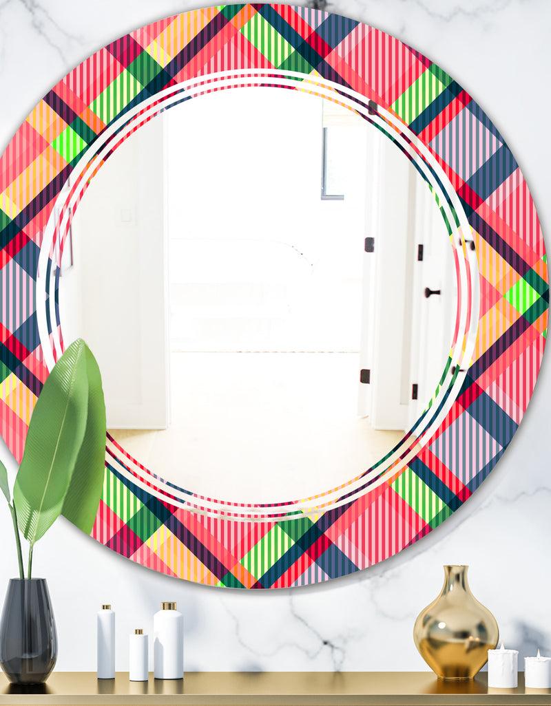 DesignQ Tartan Geometrical Texture I - Modern Round or Oval Wall Mirror - Triple C