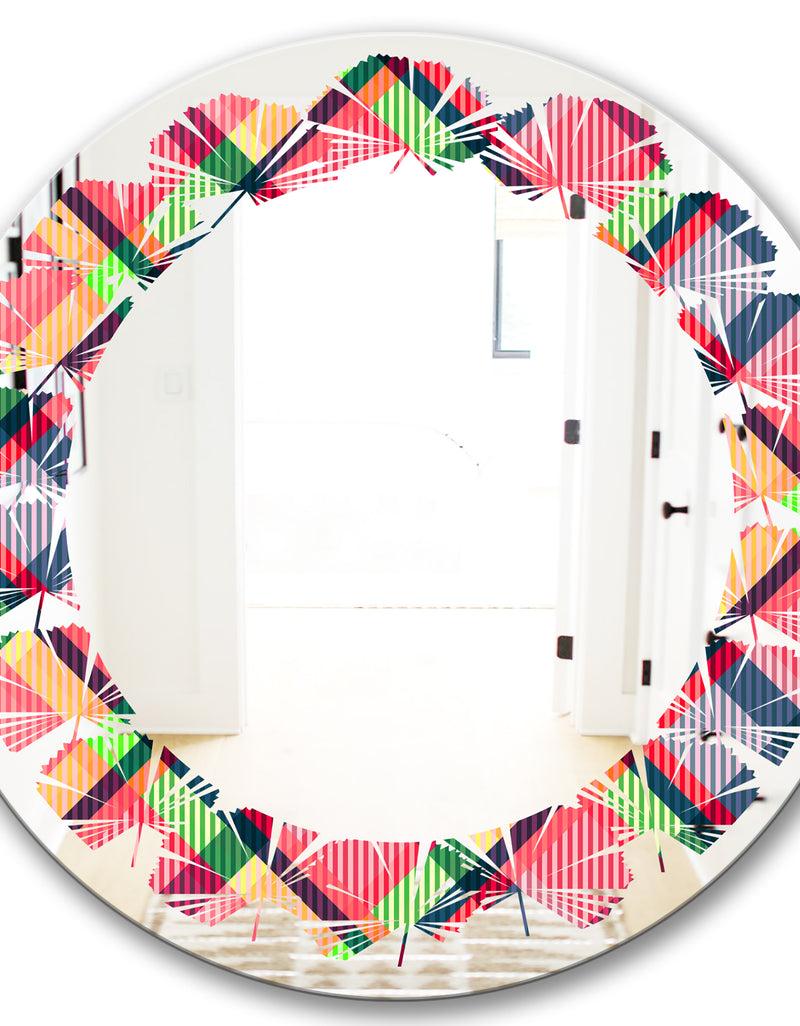 DesignQ Tartan Geometrical Texture I - Modern Round Or Oval Wall Mirror - Leaves