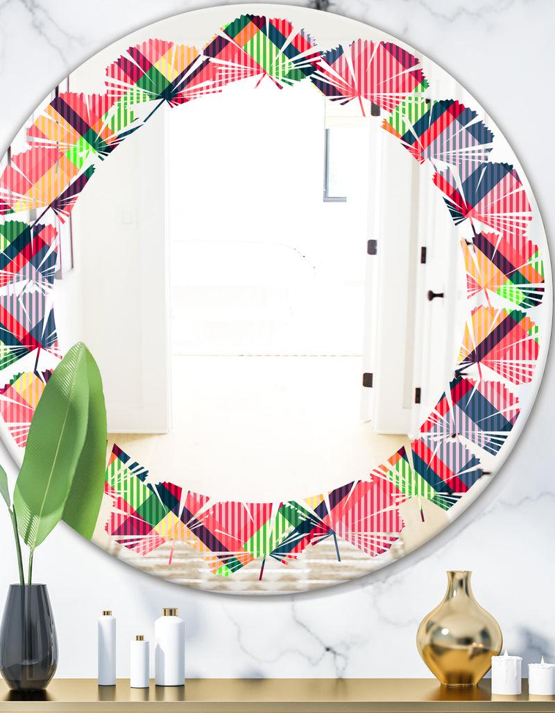 DesignQ Tartan Geometrical Texture I - Modern Round or Oval Wall Mirror - Leaves