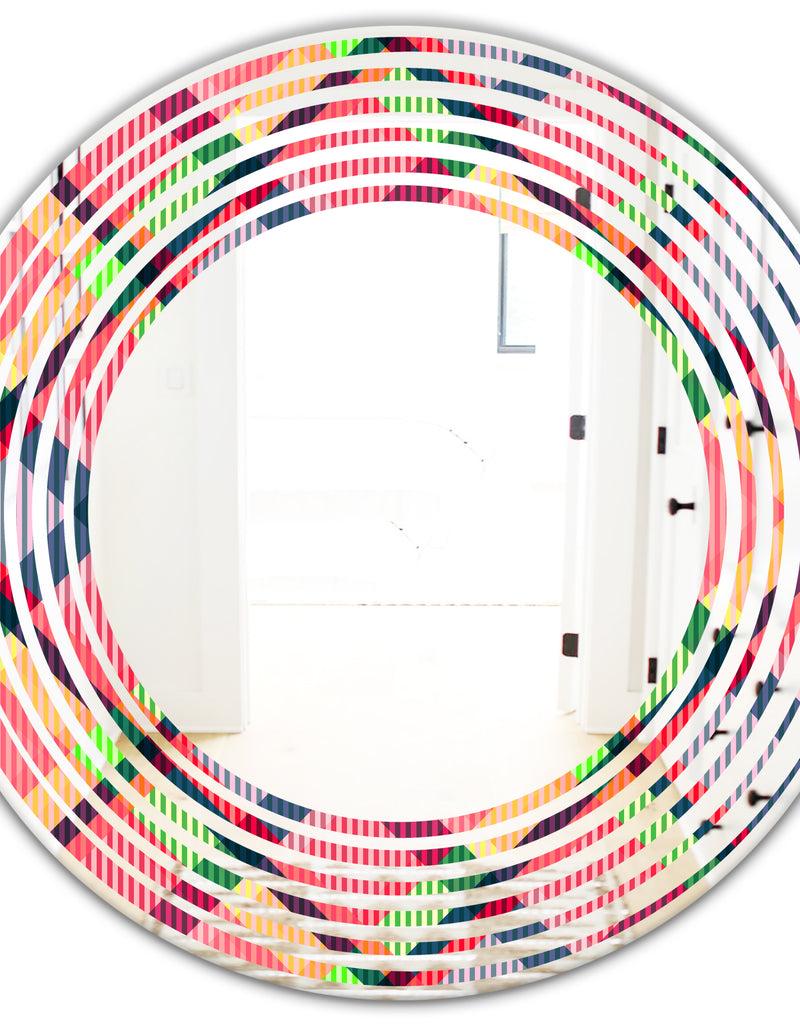 DesignQ Tartan Geometrical Texture I - Modern Round Or Oval Wall Mirror - Wave