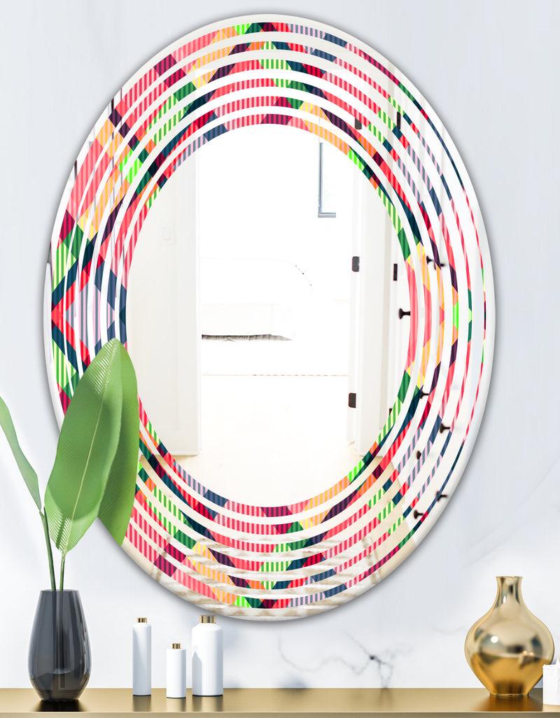 DesignQ Tartan Geometrical Texture I - Modern Round Or Oval Wall Mirror - Wave
