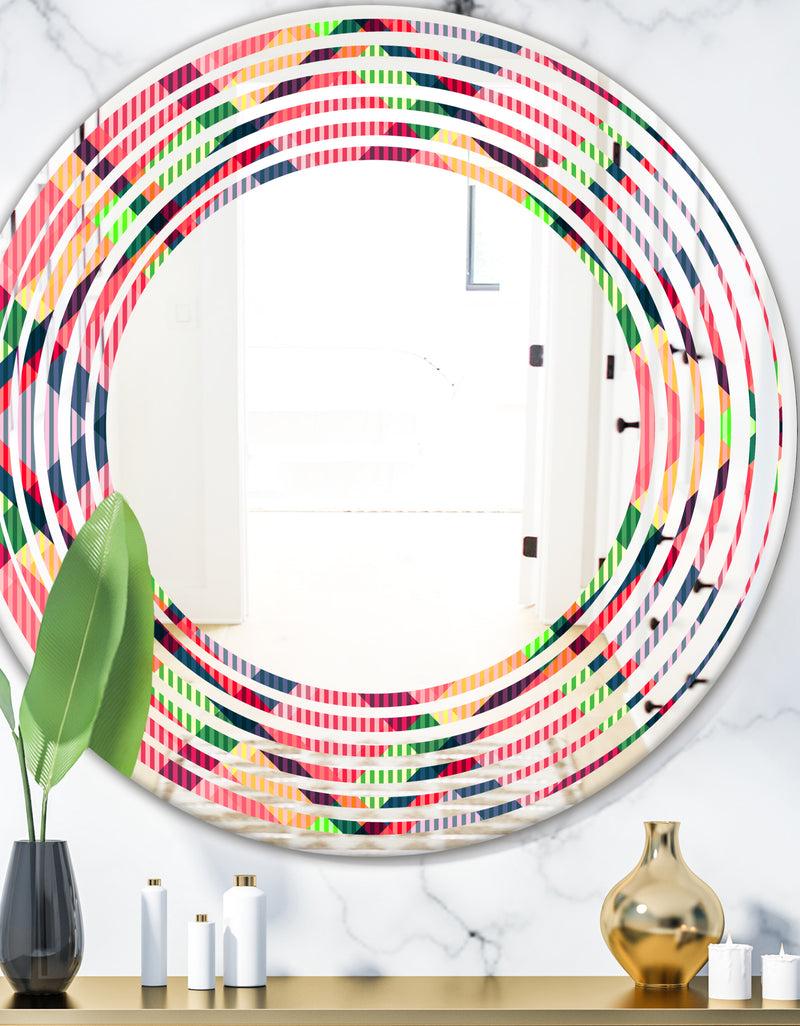 DesignQ Tartan Geometrical Texture I - Modern Round or Oval Wall Mirror - Wave