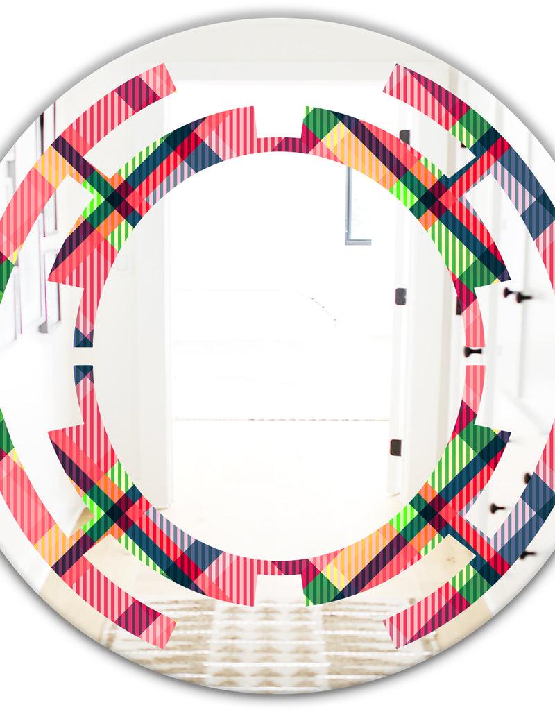 DesignQ Tartan Geometrical Texture I - Modern Round Or Oval Wall Mirror - Space