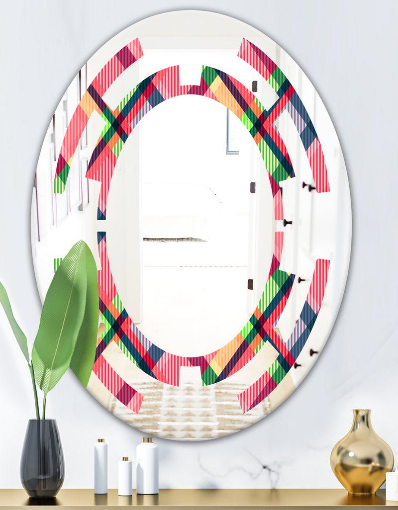 DesignQ Tartan Geometrical Texture I - Modern Round Or Oval Wall Mirror - Space