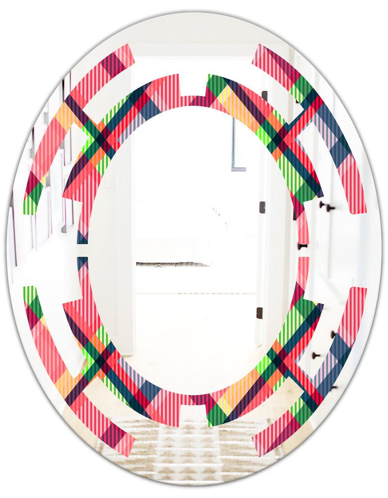 DesignQ Tartan Geometrical Texture I - Modern Round Or Oval Wall Mirror - Space